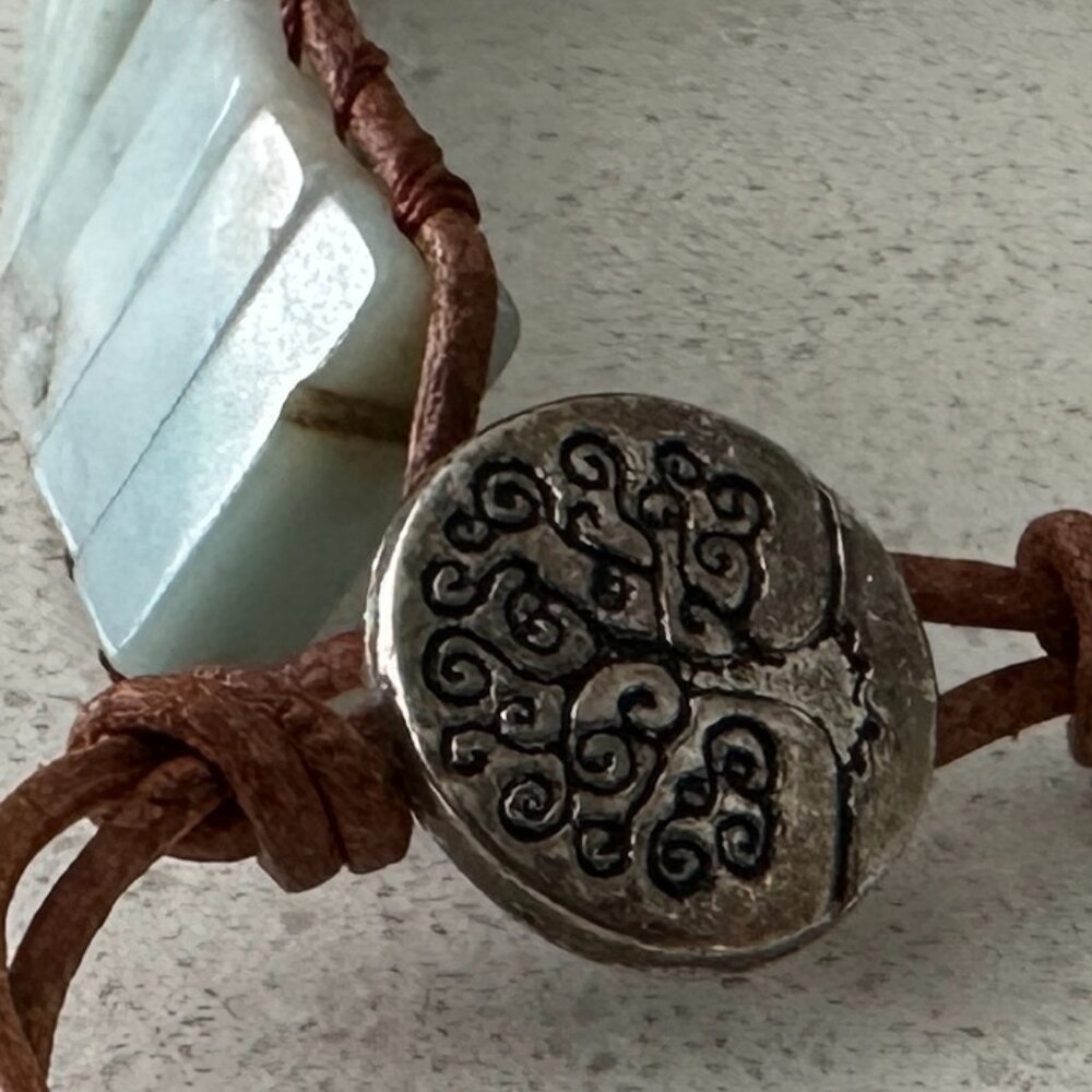 Artisan Light Blue Amazonite Beaded Leather Wrap Bracelet. Unisex - Picture 5 of 8